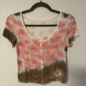 Tie Dye Button Up Scoopneck Top